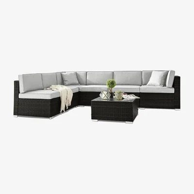 The Range Orlando Black Rattan 6 Seat Outdoor Garden Sofa - Black