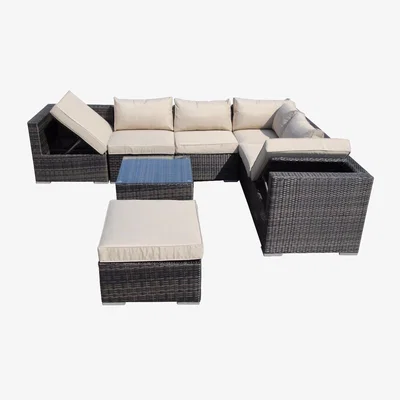 The Range 8 Piece Garden Furniture Corner Sofa Patio Modular Set - Mix Brown
