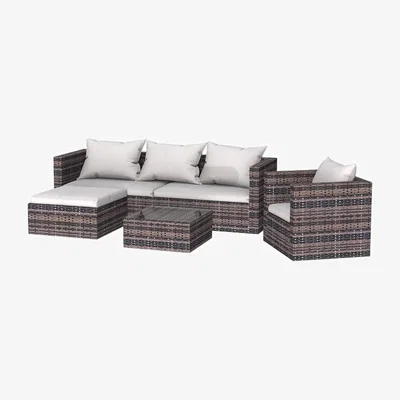 The Range 5 Seat Rattan Modular Corner Garden Sofa Set - Brown