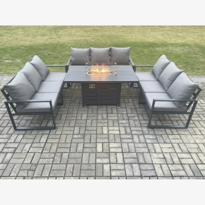 The Range Fimous Aluminium 9 Seater Outdoor Sofa and Gas Fire Pit Dining Set, Dark Grey - Dark Grey