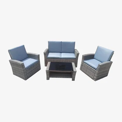 The Range 4 Pcs Rattan Garden Furniture Set Patio Wicker Dining Table Sets Padded Sofa - Grey