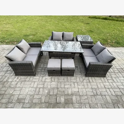 The Range Fimous PE Rattan Outdoor Garden Sofa & Dining Set Dark Grey Mixed - Dark grey mixed rattan with dark grey fabric