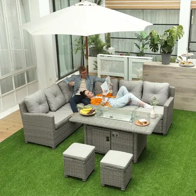 The Range 5 Piece Outdoor PE Rattan L Shape Sofa - Grey Rattan