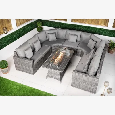 The Range Santorini Modular Sofa Rattan Garden Furniture Set with Fire Pit Table - Brown