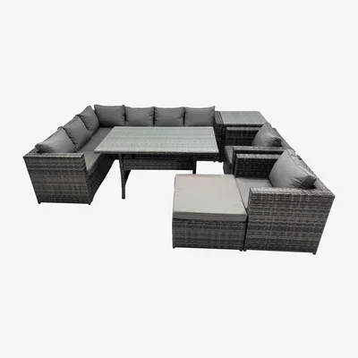 The Range Fimous 9-Seat Outdoor PE Rattan Sofa & Dining Set Dark Grey Mixed - Dark Grey Mixed