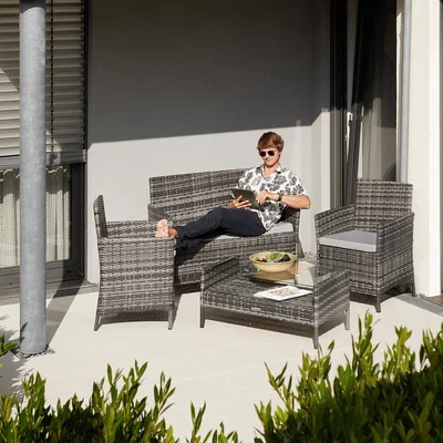 The Range Garden Furniture Set Madeira - Sofa, 2 Armchairs, Coffee Table - Black & Grey
