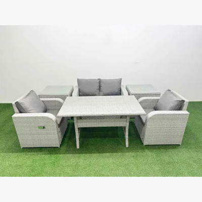 The Range Fimous 6-Piece Light Grey PE Rattan Garden Sofa & Dining Set - Light Grey