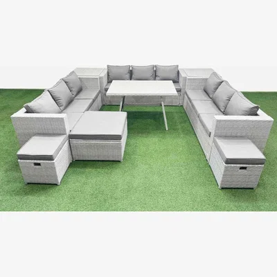 The Range Fimous 12 Seat Outdoor PE Rattan Garden Furniture Set with Cushions, 3-Seater Sofas and Tables. - Light Grey
