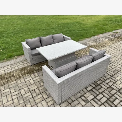 The Range Fimous Rattan Outdoor 6-Seater Garden Sofa Dining Set with Height-Adjustable Table Light Grey - light Grey Mixed