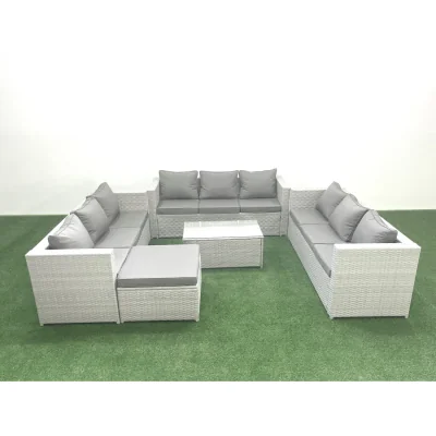The Range Fimous 10-Seater Rattan Garden Outdoor Sofa and Coffee Table Set in Light Grey Mixed. - Light Grey Mixed
