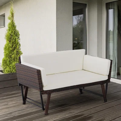 The Range Wicker Convertible Sofa Bed Rattan Chaise - Brown
