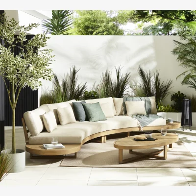 The Range Wisley Wood  Cream 6 Seat Curved Garden Sofa  Table Set - Natural