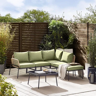 The Range Maldives Outdoor 4-5 Seat Corner Sofa Table Garden Rattan Metal Set - Natural