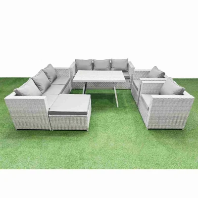 The Range Fimous 9-Seater Garden Sofa and Dining Set Modular PE Rattan Tempered Glass Table Light Grey - Light Grey