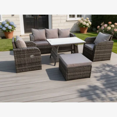 The Range PE Rattan Garden Furniture Set  Adjustable Chair Sofa - Dark Grey Mixed
