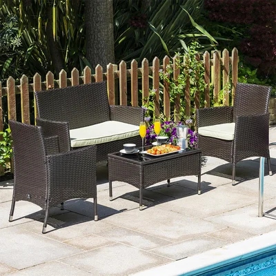 The Range Rattan Garden Sofa Set Brown 4 Seater - Brown
