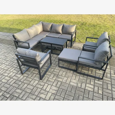The Range Fimous 11-Seater Aluminium Outdoor Garden Furniture Set Patio Lounge Sofa Dark Grey - Dark grey powder coated with dark grey fabric