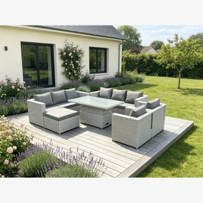 The Range Rattan Garden Funiture Set Height Lounge Sofa 2 Arm Chair Footstool - Light Grey Mixed