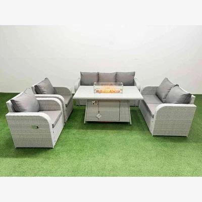 The Range Fimous PE Rattan Garden Furniture Set with Reclining Chairs, Love Seat and 3-Seater Sofa. - Light Grey