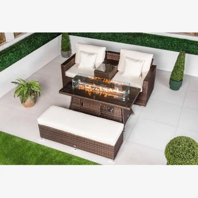 The Range Havana Modular Sofa Rattan Garden Balcony Furniture Fire Pit Table Set - Brown