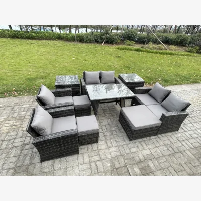 The Range Fimous 10-Piece Garden Furniture Set, 9-Seat Wicker Rattan Sofa with Tables Dark Grey Mixed. - Dark Grey Mixed