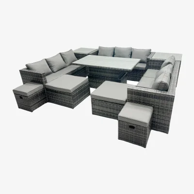 The Range Fimous 13-Seat PE Rattan Garden Sofa and Rising Dining Table Set. - Dark Grey Mixed