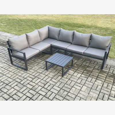 The Range Fimous Aluminium Garden Furniture Set, 5-Piece Corner Sofa with Square Coffee Table, Dark Grey. - Dark Grey