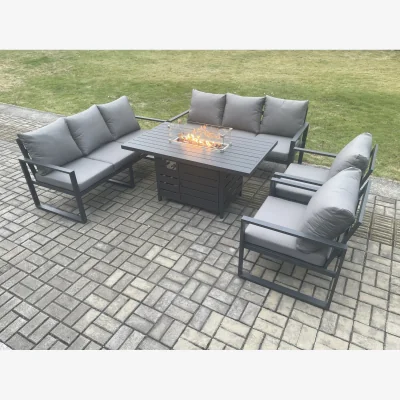 The Range Fimous Aluminium 8-Seater Garden Sofa Dining Set with Gas Fire Pit and Cushions Dark Grey - Dark Grey