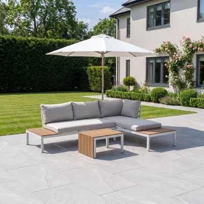 The Range Avena Outdoor Corner Sofa and Table - Natural & White & Beige