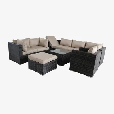 The Range Rattan 9 Piece Modular Outdoor Recliner Garden Sofa - Mix Brown