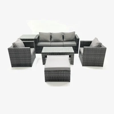 The Range Fimous 6-Seat Rattan Garden Furniture Set Dark Grey Mixed Lounger Sofa with Tables - Dark Grey Mixed