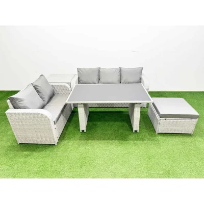 The Range Fimous 7¿Seater Light Grey PE Rattan Garden Sofa & Dining Set - Light Grey