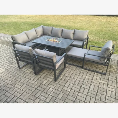 The Range Fimous Aluminium Outdoor 10-Seater Corner Sofa Dining Set with Gas Fire Pit Dark Grey - Dark Grey