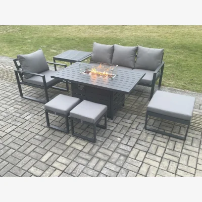 The Range Fimous Aluminium 7-Piece Garden Sofa & Dining Set with Gas Fire Pit Dark Grey - Dark Grey