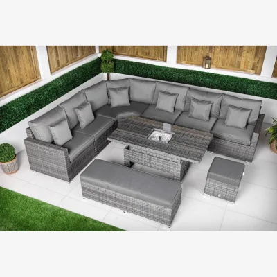 The Range Santorini Corner Sofa Rattan Garden Furniture Set Drinks Cooler Table - Grey