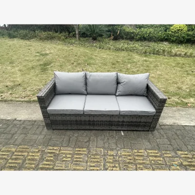 The Range 3 Seater Rattan Lounge Sofa Patio Outdoor Garden Furniture Set - Dark Grey Mixed