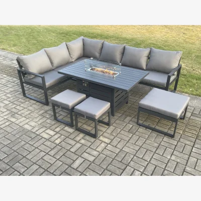 The Range Fimous Aluminium 8-Piece Garden Corner Sofa with Gas Fire Pit Table Dark Grey - Dark Grey