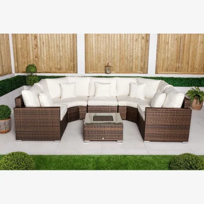 The Range Santorini Modular Sofa Rattan Garden Furniture Set Lounge Cooler Table - Brown