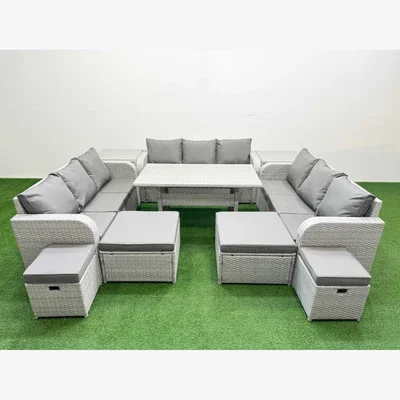 The Range Fimous 13-Seater PE Rattan Outdoor Sofa and Dining Set Light Grey - Light Grey
