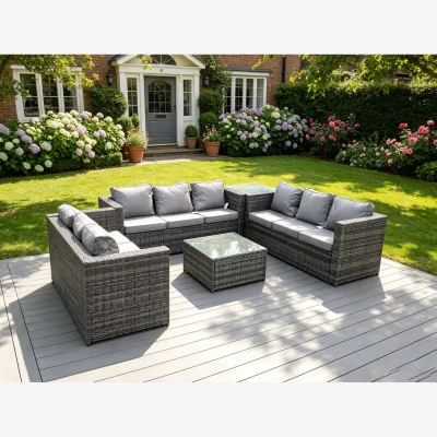 The Range 9 Seater U Shape Rattan Garden Furniture Set Patio Outdoor Lounge Sofa - Dark Grey Mixed