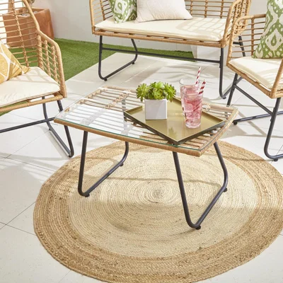 The Range Neo Bamboo Style Garden Sofa, Table and Chairs 4 Piece Set - Beige