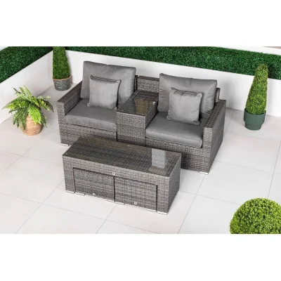 The Range Havana Modular Sofa Rattan Garden Balcony Furniture Set & 2 Stools - Grey