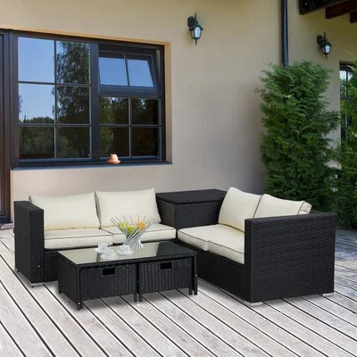 The Range Rattan Wicker Garden Furniture Patio Sofa - Black
