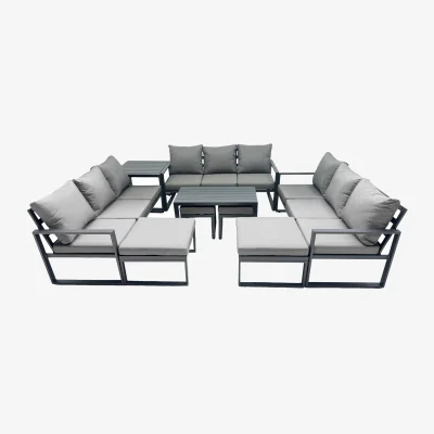 The Range Fimous Aluminium Outdoor Garden Set ¿ 3 x 3-Seater Sofas with Coffee Tables & 4 Stools Dark Grey - Dark Grey