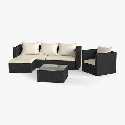 The Range 5 Piece Garden Furniture Set Modular Corner Sofa - Black / Without Cover