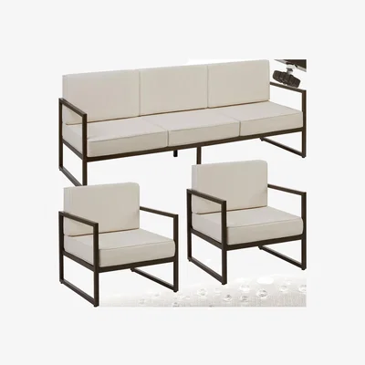 The Range Garden Furniture Comosa - For 5 People, XXL Padding, 1 Sofa, 2 Armchairs - Brown/Beige