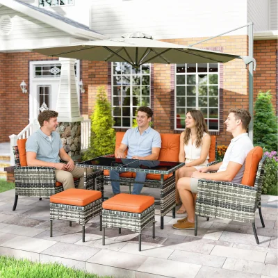 The Range Outsunny Rattan Garden Furniture Set Armchairs Sofa Footstools - Orange