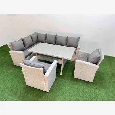 The Range Fimous 8-Seater Outdoor Rattan Corner Sofa & Dining Set Light Grey - Light Grey Mixed