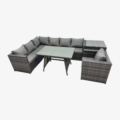 The Range Fimous 7-Seater PE Rattan Outdoor Sofa & Dining Set Dark Grey Mixed - Dark Grey Mixed