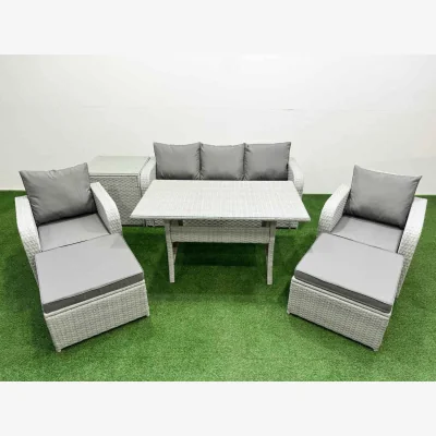The Range Fimous PE rattan 7-piece outdoor reclining sofa and dining set light grey - Light Grey